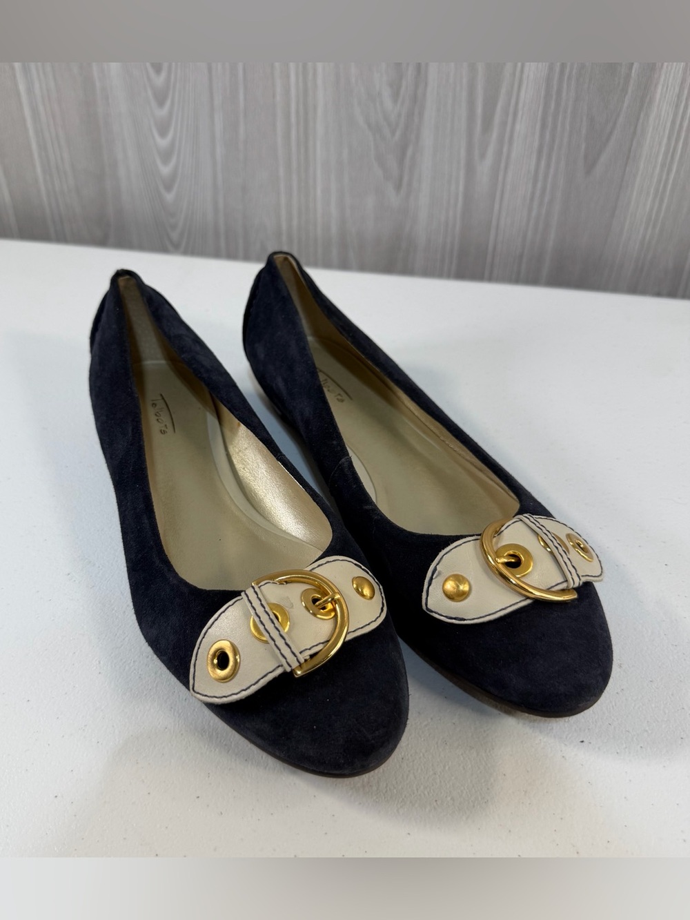 Vintage Talbots Navy‎ Suede Ballet Flat Nautical Buckle Classic Shoe Sz 9.5